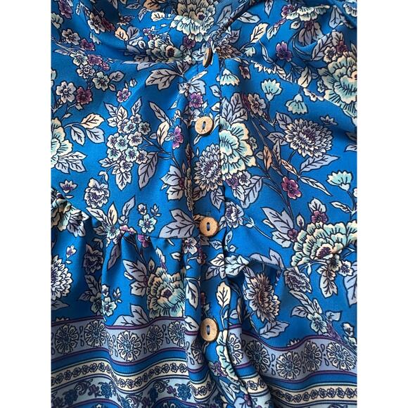 Blue Floral Boho Blouse – Size L - Picture 6 of 6